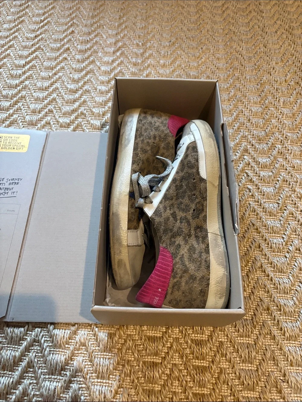 Golden Goose Leopard Print Sneakers with Blue Star Accent